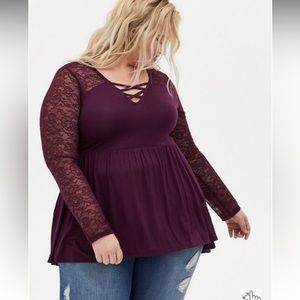 Torrid Super Soft & Lace Grape Purple Lattice Babydoll Top